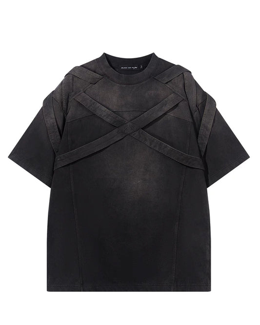 Washed Lace-Up Tee – Embroidered Street Detail