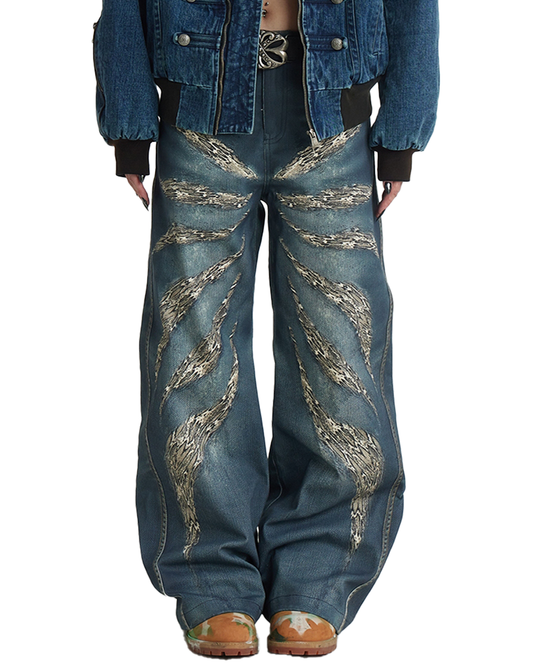 All-Over Leopard Print Jeans – Loose Fit Denim