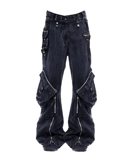 Heavy-Duty Dune Zip Cargo Jeans – Loose Straight Flare Fit