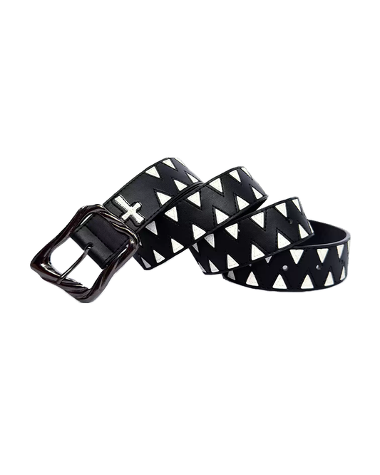 Shark Edge Punk Belt – Inverted Cross Leather Design