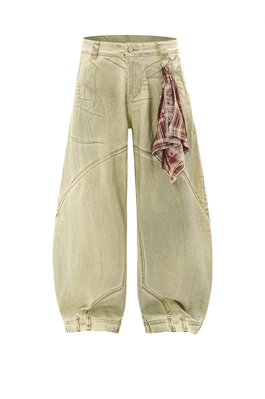 Vintage Scimitar Stitch Wide-Leg Jeans with Plaid Accent