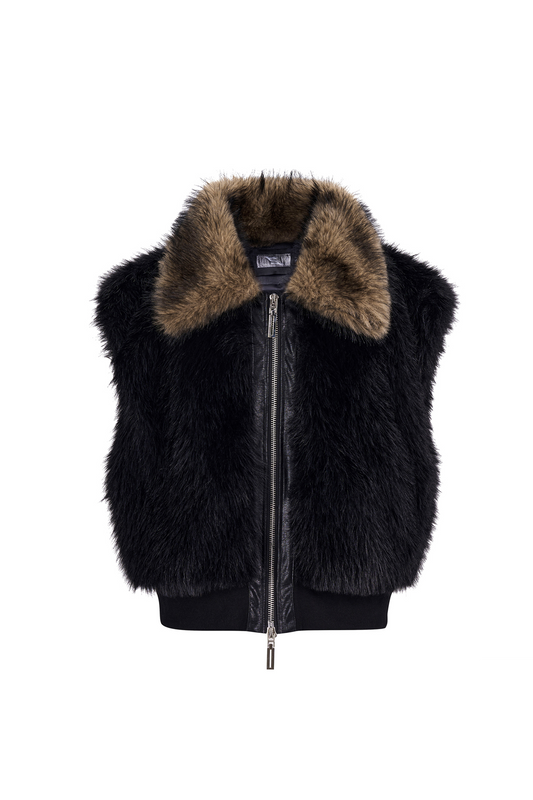 Faux Fur Collar Zip Vest