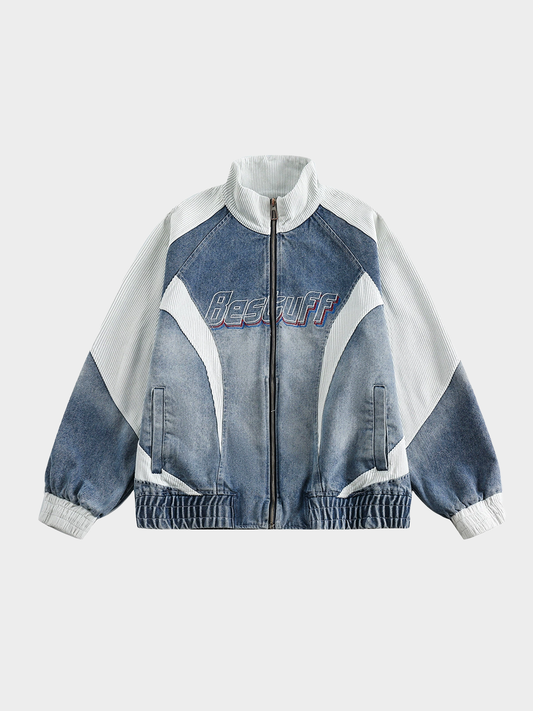 Vintage Washed Denim Patchwork Jacket