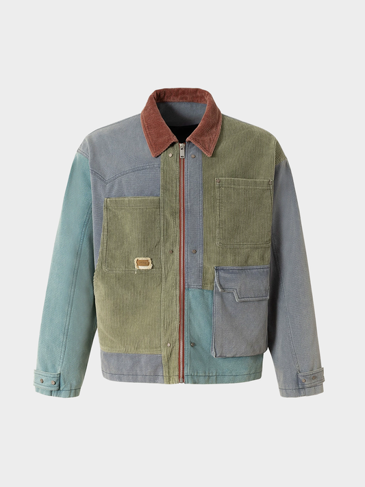 Vintage Color-Block Corduroy Patchwork Jacket