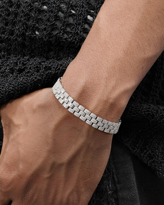 White Gold-Plated Iced Out Tennis Watch Chain Bracelet