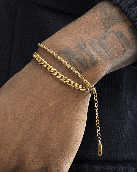 18K Gold Layered Chain Bracelet – Cuban & Rope Combo