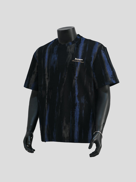 Embroidered Distressed Tie-Dye Short Sleeve T-Shirt