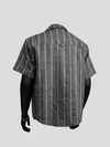 Gray Striped Linen-Cotton Short Sleeve Shirt