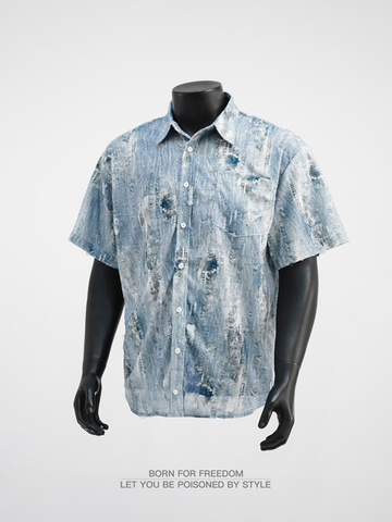 Vintage Niche Tie-Dye Denim Short Sleeve Shirt