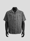 Gray Striped Linen-Cotton Short Sleeve Shirt