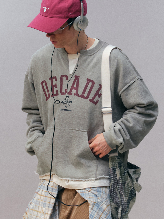 440g Cotton Anniversary Print Open-Neck Pullover Sweatshirt