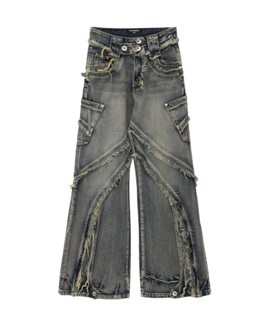 Fluid Panel Jeans – Frayed Edge Design