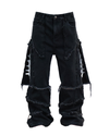 2-in-1 Detachable Jeans – Washed Wide-Leg Fringe