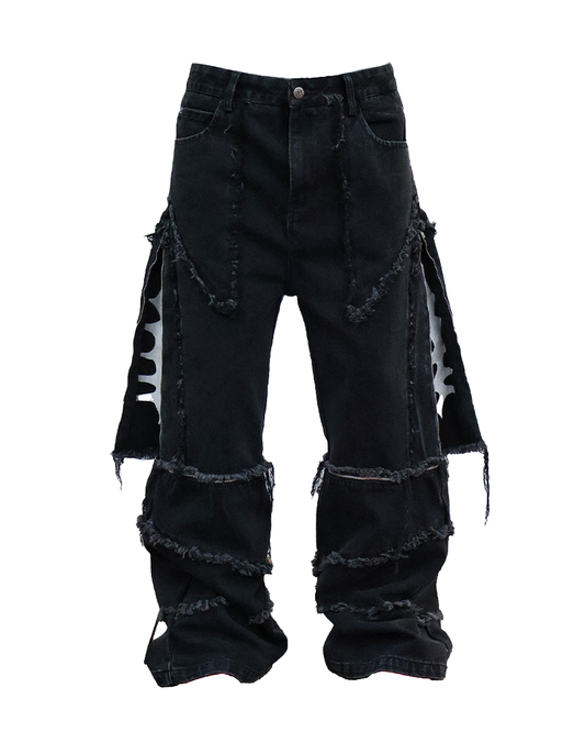 2-in-1 Detachable Jeans – Washed Wide-Leg Fringe