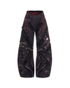 Distressed Curved-Cut Jeans – Mesh & Frayed Details