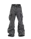 Vintage Washed Stacked Cargo Jeans – Wide-Leg Utility Fit