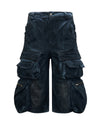 Washed Cargo Shorts – Distressed Coated 3/4 Denim