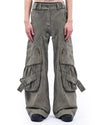 Wave-Cut Utility Jeans – Washed Black Multi-Pocket