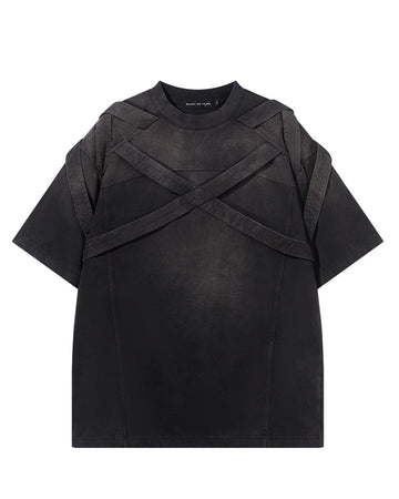 Washed Lace-Up Tee – Embroidered Street Detail