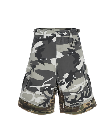 Layered Camo Fringe Shorts – Unisex 3/4 Street Fit