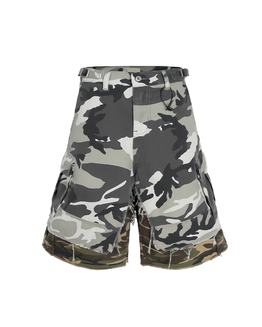 Layered Camo Fringe Shorts – Unisex 3/4 Street Fit