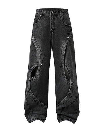 Deconstructed Vintage Jeans – Washed Wide-Leg Fit