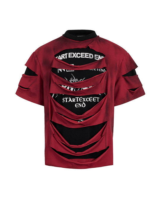 Layered Destroyed Tee – Grunge Logo Print