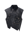 Asymmetric Denim Vest – Jellyfish Embroidery Sleeveless Jacket