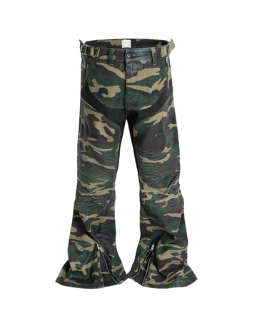 Vintage Street Patch Coated Camouflage Jeans – Slim Flare Moto Fit