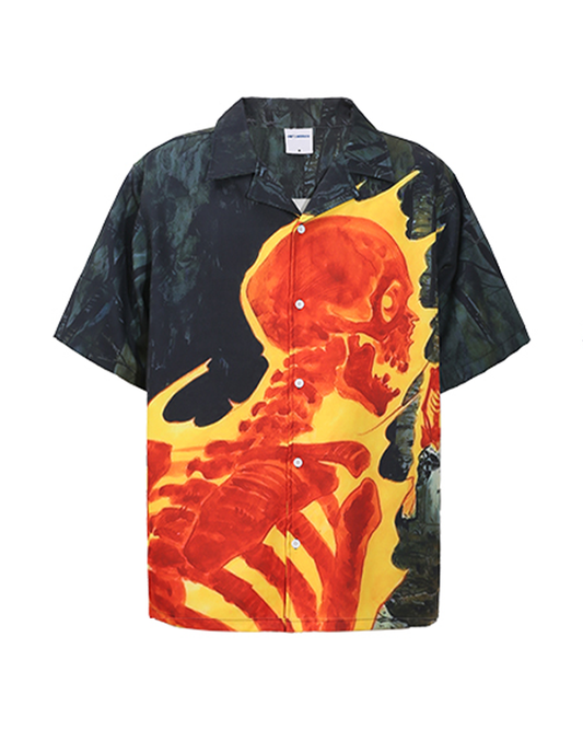 Skull Print Shirt – Cuban Collar Street Style