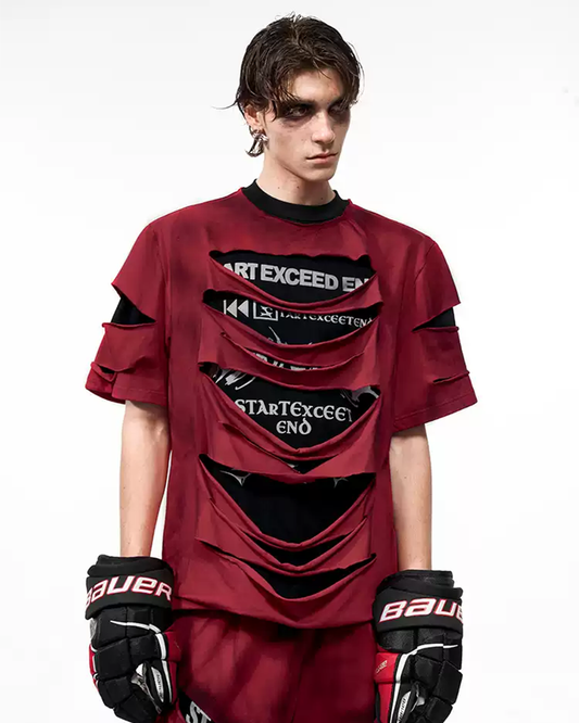 Layered Destroyed Tee – Grunge Logo Print