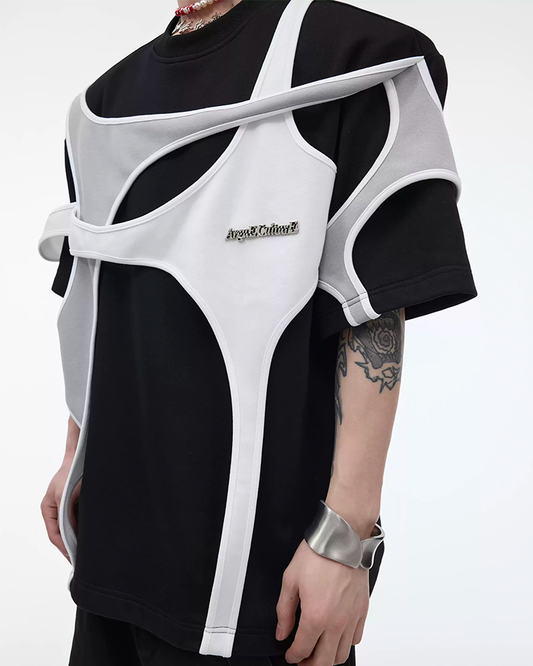 Deconstructed Contrast Tie-Up Tee – Layered Oversized Fit