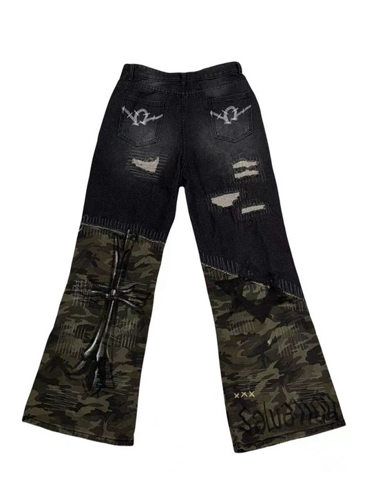 Hand-Painted Remake Heavy-Distressed Denim Jeans
