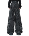 Heavy Washed Black Armor Jeans – Deconstructed PU Patchwork