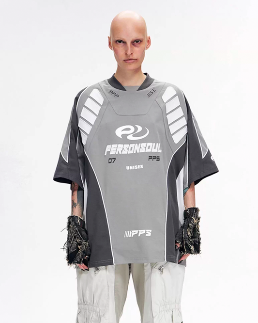 Racing Patchwork Tee – Red Colorblock Embroidered