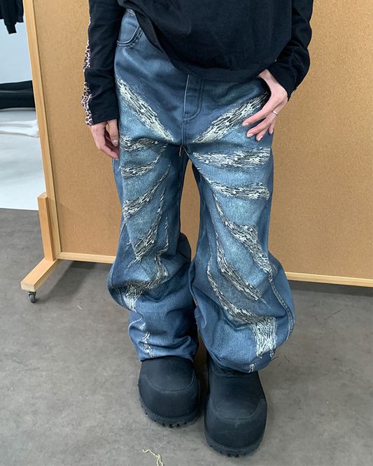 All-Over Leopard Print Jeans – Loose Fit Denim