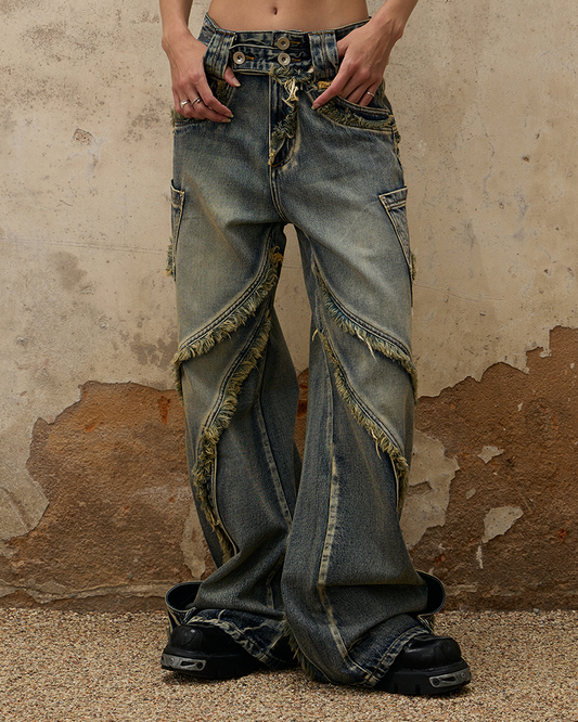 Fluid Panel Jeans – Frayed Edge Design