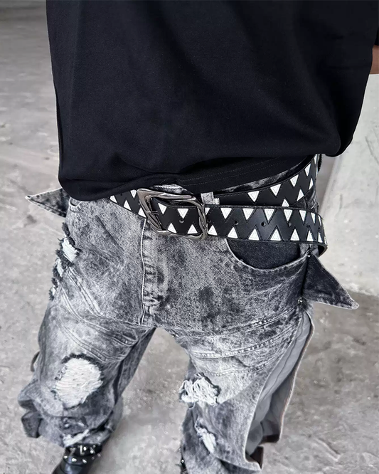 Shark Edge Punk Belt – Inverted Cross Leather Design