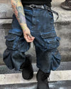 Washed Cargo Shorts – Distressed Coated 3/4 Denim