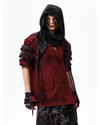 Dark Aesthetic Red Tee – Padded Shoulder & Punk Stud Design