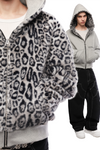 Reversible Fur Zip Hoodie In Grey