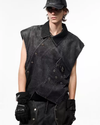Asymmetric Denim Vest – Jellyfish Embroidery Sleeveless Jacket