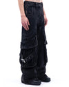 Wave-Cut Utility Jeans – Washed Black Multi-Pocket