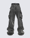 Vintage Washed Stacked Cargo Jeans – Wide-Leg Utility Fit