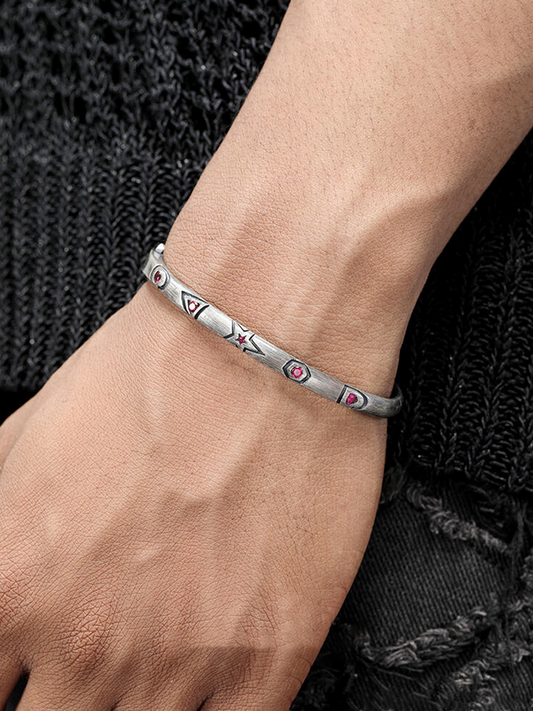 Graffiti Heart Cuff – Blackened S925 Silver + Pink Stones