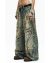Patched Embroidery Jeans – Distressed Wide-Leg