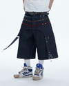 Star Studded Denim Shorts – Suede Patchwork 3/4 Fit
