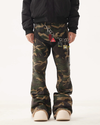 Vintage Street Patch Coated Camouflage Jeans – Slim Flare Moto Fit