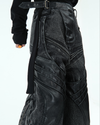 Heavy Washed Black Armor Jeans – Deconstructed PU Patchwork