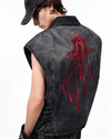 Asymmetric Denim Vest – Jellyfish Embroidery Sleeveless Jacket